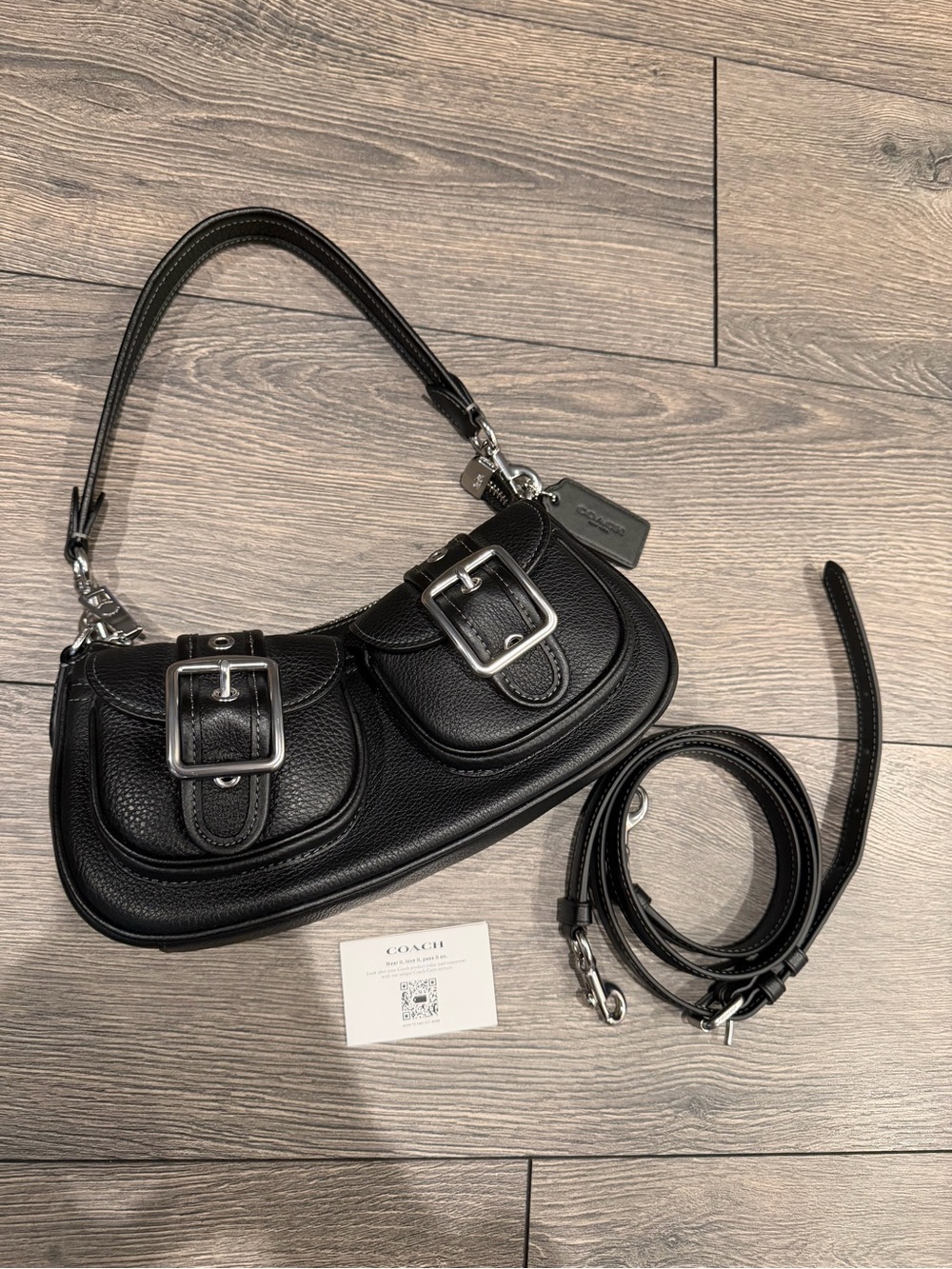 coach ashton shoulder bag in black/silver